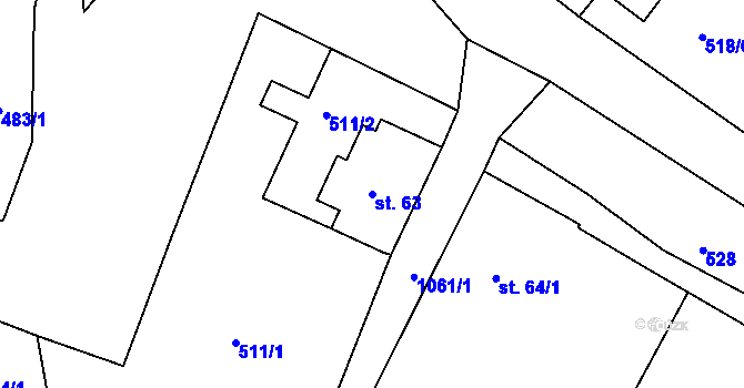 Parcela st. 63 v KÚ Machnín, Katastrální mapa