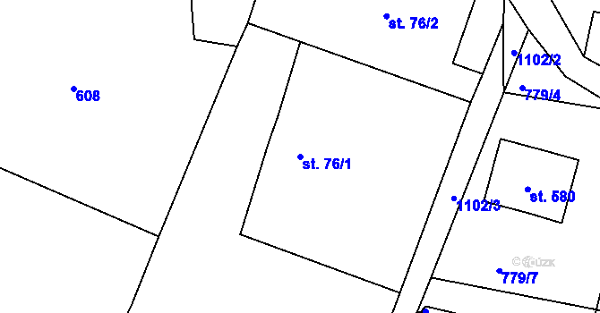 Parcela st. 76/1 v KÚ Machnín, Katastrální mapa