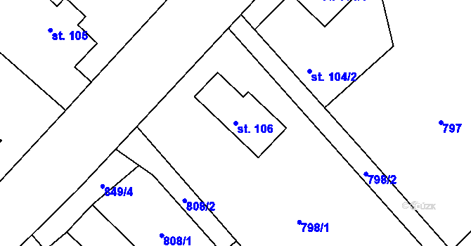 Parcela st. 106 v KÚ Machnín, Katastrální mapa