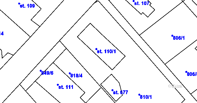 Parcela st. 110/2 v KÚ Machnín, Katastrální mapa
