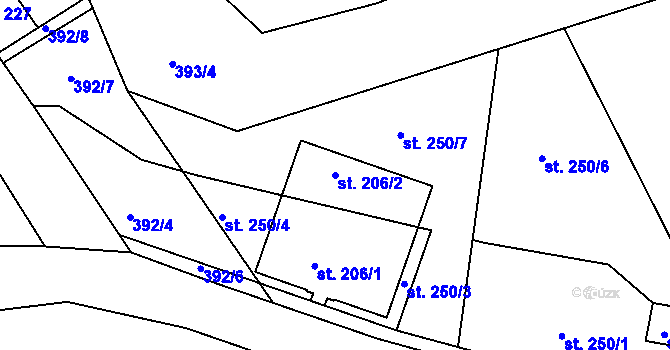 Parcela st. 206/2 v KÚ Machnín, Katastrální mapa