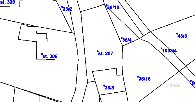 Parcela st. 207 v KÚ Machnín, Katastrální mapa