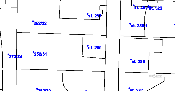 Parcela st. 290 v KÚ Machnín, Katastrální mapa