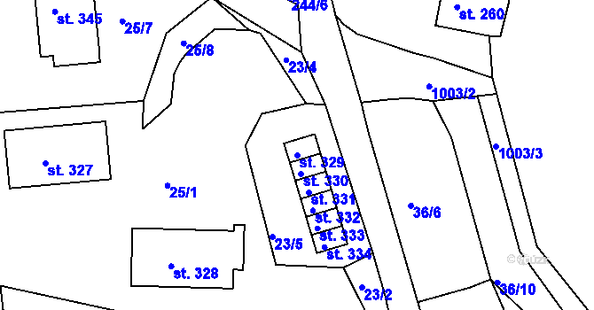 Parcela st. 329 v KÚ Machnín, Katastrální mapa