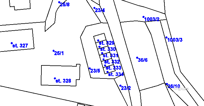 Parcela st. 331 v KÚ Machnín, Katastrální mapa
