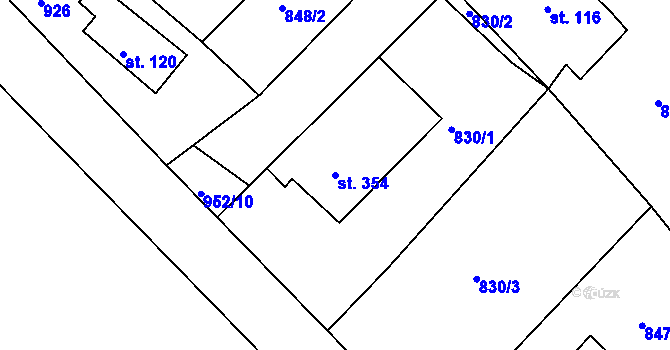 Parcela st. 354 v KÚ Machnín, Katastrální mapa