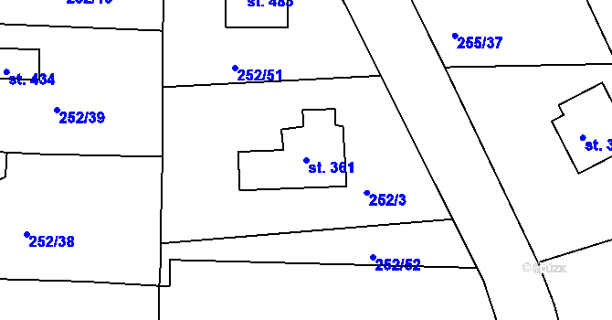 Parcela st. 361 v KÚ Machnín, Katastrální mapa
