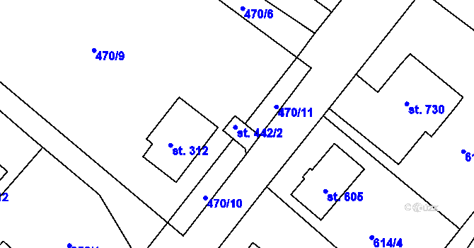 Parcela st. 442/1 v KÚ Machnín, Katastrální mapa