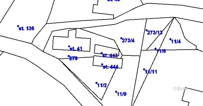 Parcela st. 443 v KÚ Machnín, Katastrální mapa