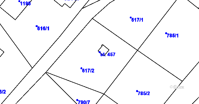 Parcela st. 457 v KÚ Machnín, Katastrální mapa