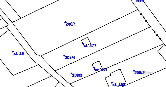 Parcela st. 477 v KÚ Machnín, Katastrální mapa