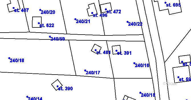 Parcela st. 481 v KÚ Machnín, Katastrální mapa