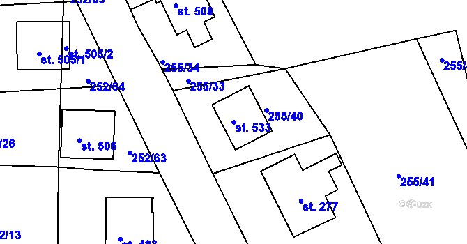 Parcela st. 533 v KÚ Machnín, Katastrální mapa