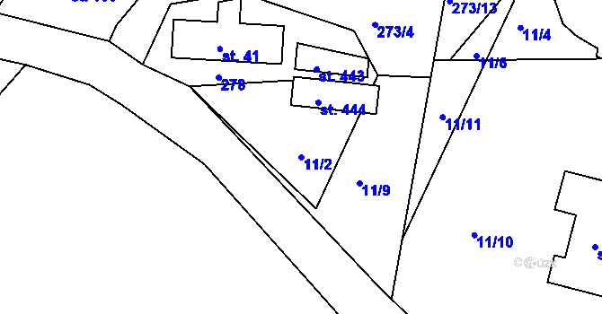 Parcela st. 11/2 v KÚ Machnín, Katastrální mapa