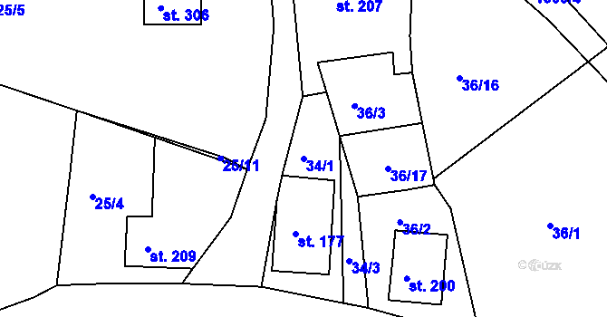 Parcela st. 34/1 v KÚ Machnín, Katastrální mapa