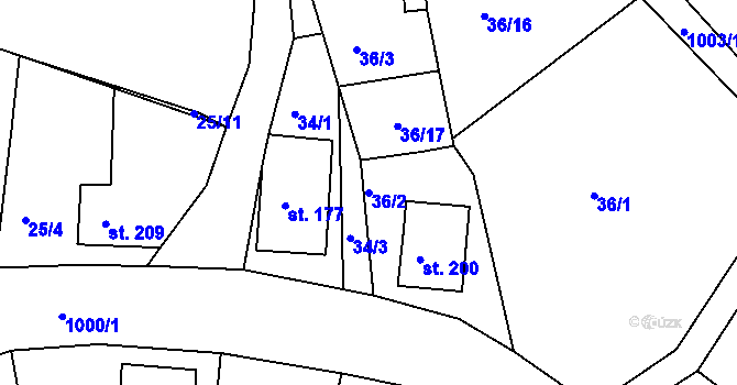 Parcela st. 36/2 v KÚ Machnín, Katastrální mapa