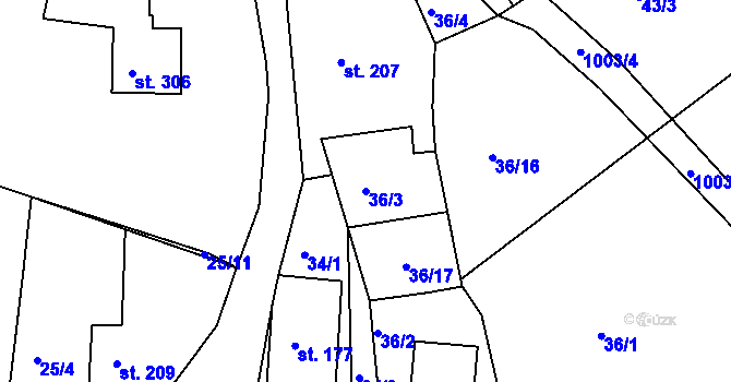 Parcela st. 36/3 v KÚ Machnín, Katastrální mapa