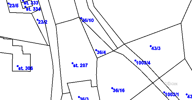 Parcela st. 36/4 v KÚ Machnín, Katastrální mapa