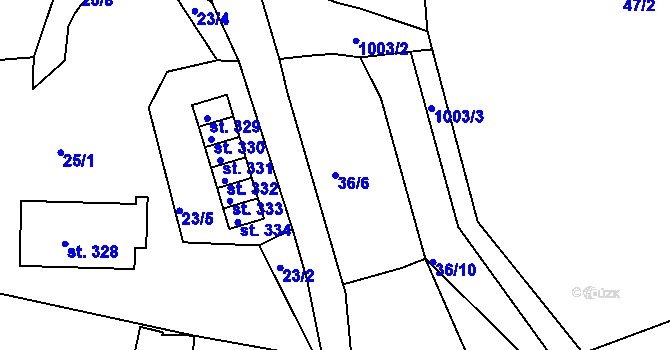 Parcela st. 36/6 v KÚ Machnín, Katastrální mapa
