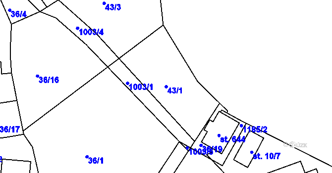 Parcela st. 43/1 v KÚ Machnín, Katastrální mapa