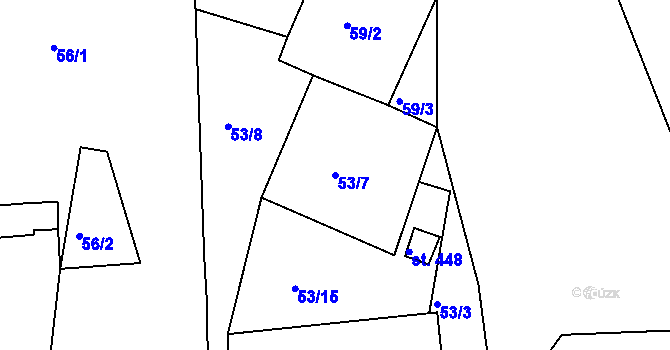 Parcela st. 53/7 v KÚ Machnín, Katastrální mapa