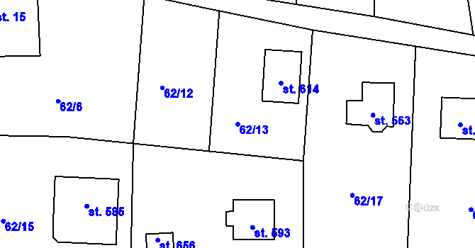 Parcela st. 62/13 v KÚ Machnín, Katastrální mapa