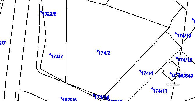 Parcela st. 174/2 v KÚ Machnín, Katastrální mapa