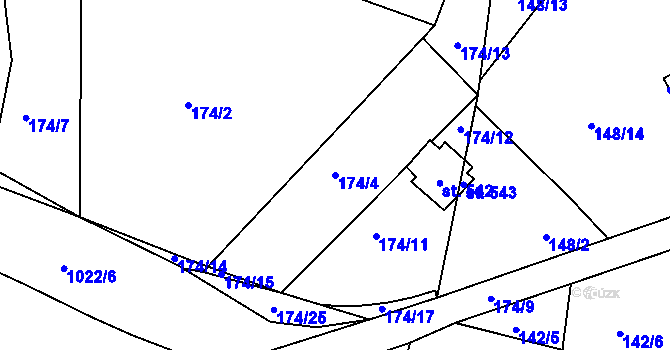 Parcela st. 174/4 v KÚ Machnín, Katastrální mapa