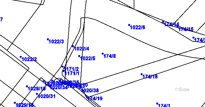 Parcela st. 174/8 v KÚ Machnín, Katastrální mapa