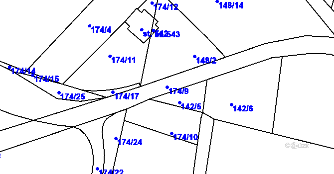 Parcela st. 174/9 v KÚ Machnín, Katastrální mapa