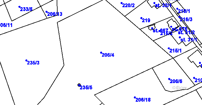 Parcela st. 206/4 v KÚ Machnín, Katastrální mapa
