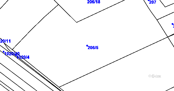 Parcela st. 206/5 v KÚ Machnín, Katastrální mapa