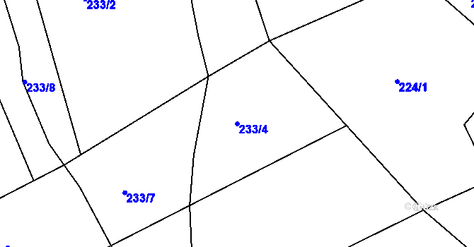 Parcela st. 233/4 v KÚ Machnín, Katastrální mapa