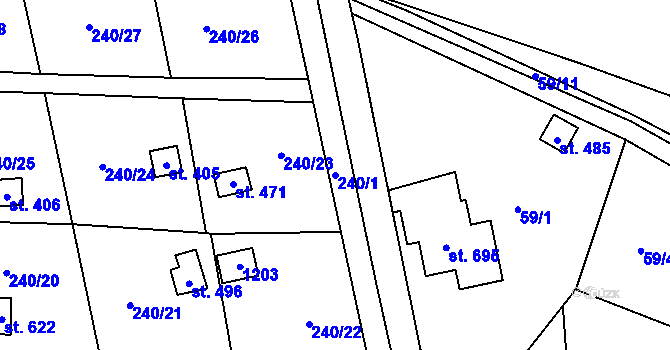Parcela st. 240/1 v KÚ Machnín, Katastrální mapa