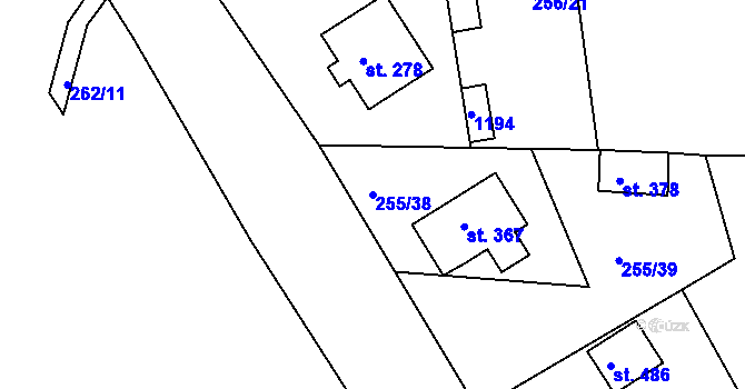 Parcela st. 255/38 v KÚ Machnín, Katastrální mapa