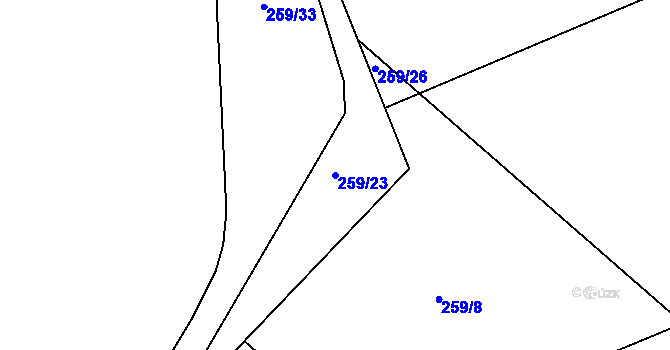 Parcela st. 259/23 v KÚ Machnín, Katastrální mapa