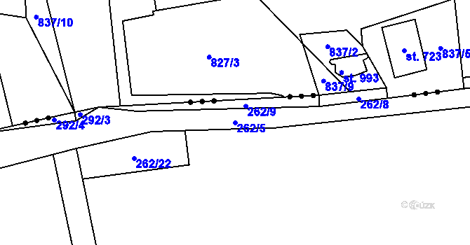 Parcela st. 262/5 v KÚ Machnín, Katastrální mapa