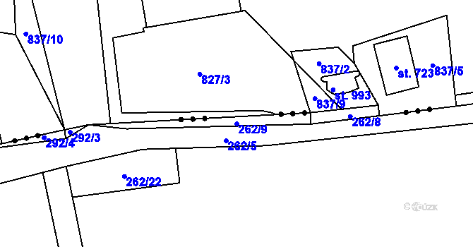 Parcela st. 262/9 v KÚ Machnín, Katastrální mapa