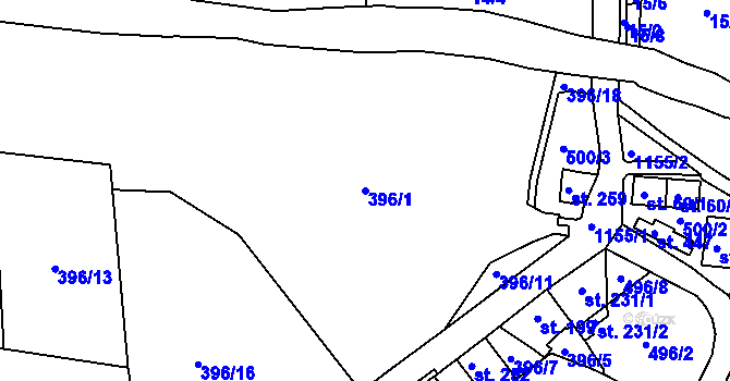 Parcela st. 396/1 v KÚ Machnín, Katastrální mapa
