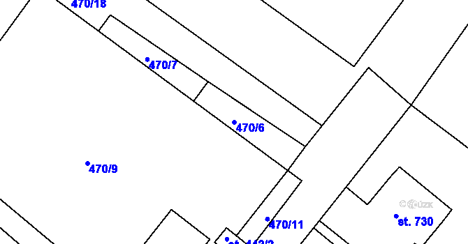 Parcela st. 470/6 v KÚ Machnín, Katastrální mapa