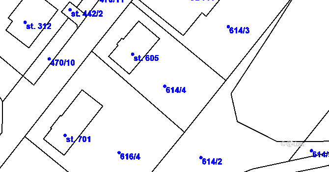 Parcela st. 614/4 v KÚ Machnín, Katastrální mapa