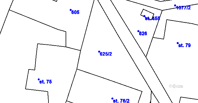 Parcela st. 625/2 v KÚ Machnín, Katastrální mapa