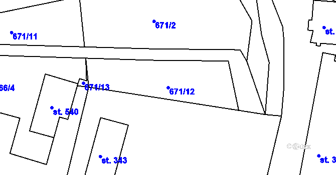 Parcela st. 671/12 v KÚ Machnín, Katastrální mapa