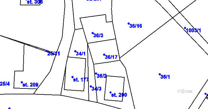 Parcela st. 36/17 v KÚ Machnín, Katastrální mapa