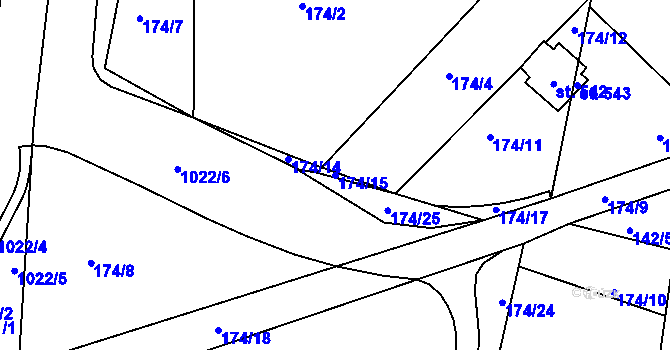 Parcela st. 174/15 v KÚ Machnín, Katastrální mapa
