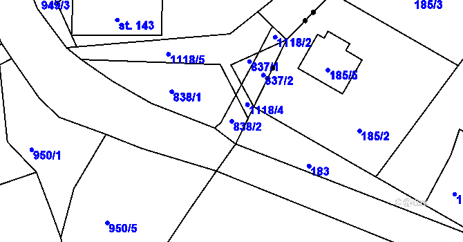 Parcela st. 838/2 v KÚ Machnín, Katastrální mapa