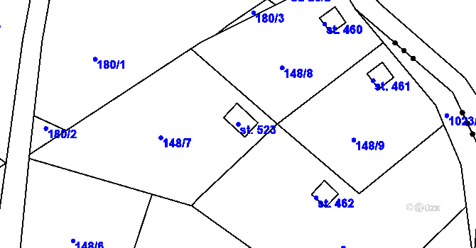 Parcela st. 523 v KÚ Machnín, Katastrální mapa