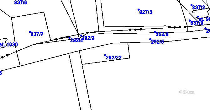 Parcela st. 262/22 v KÚ Machnín, Katastrální mapa