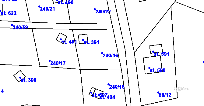 Parcela st. 240/16 v KÚ Machnín, Katastrální mapa