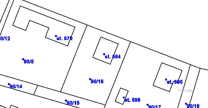 Parcela st. 584 v KÚ Machnín, Katastrální mapa